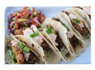 Catfish Tacos With Pimento Cheese Crema and Watermelon Salsa