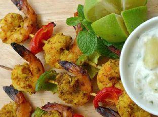 Grilled Masala Prawns With Pineapple-Mint Raita