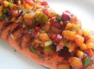 Grilled Salmon With Cherry, Pineapple, Mango Salsa